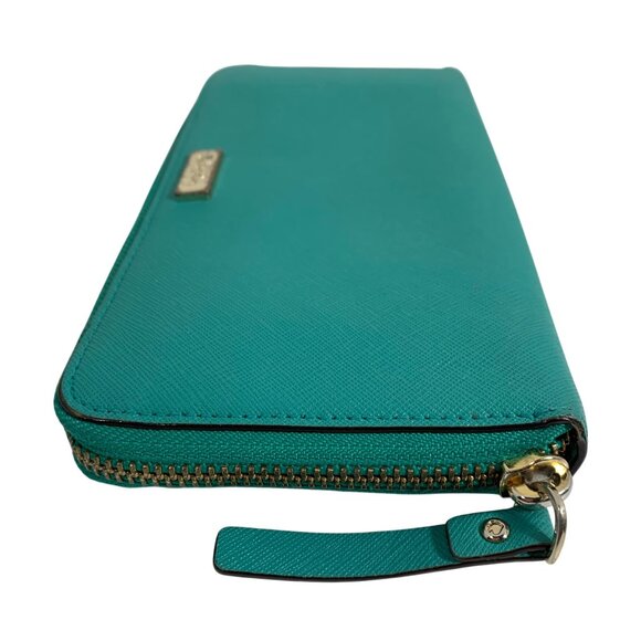 Kate Spade New York Teal Leather Zip-Around Wallet Gold Logo Hardware Womens - Picture 4 of 13